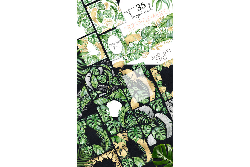 35-tropical-arrangements-watercolor-jungle-clipart