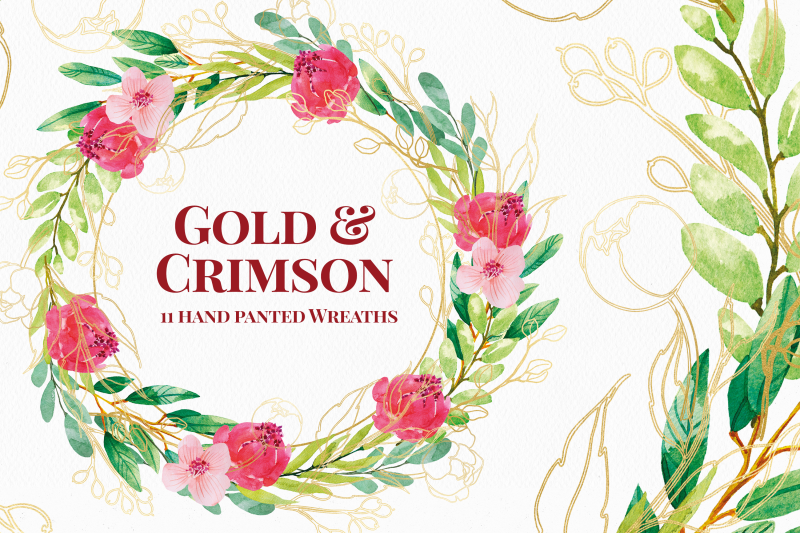 greenery-and-gold-watercolor-floral-wreaths