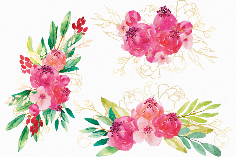 red-and-gold-watercolor-flower-arrangements