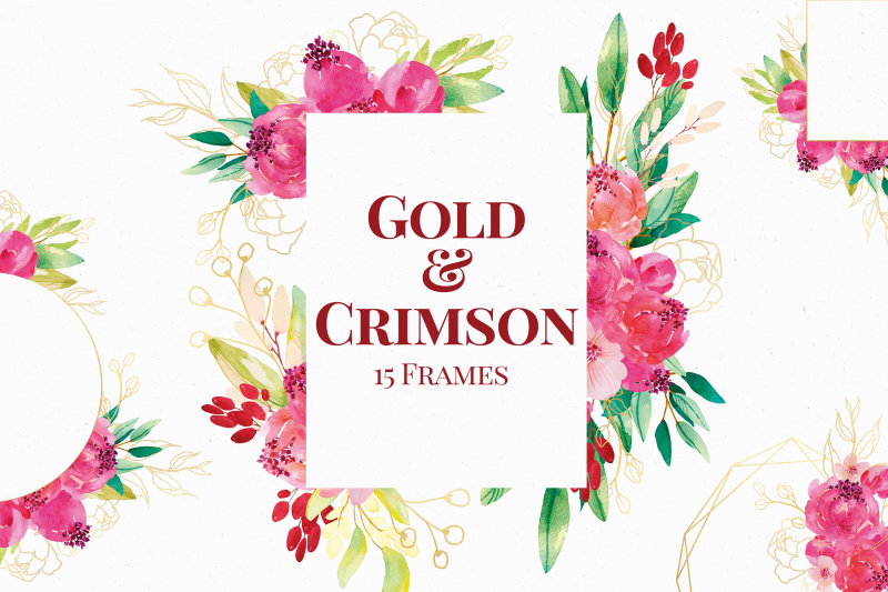 red-and-gold-watercolor-floral-frames