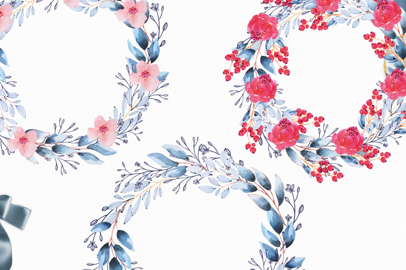 blue-and-red-nbsp-watercolor-floral-wreaths