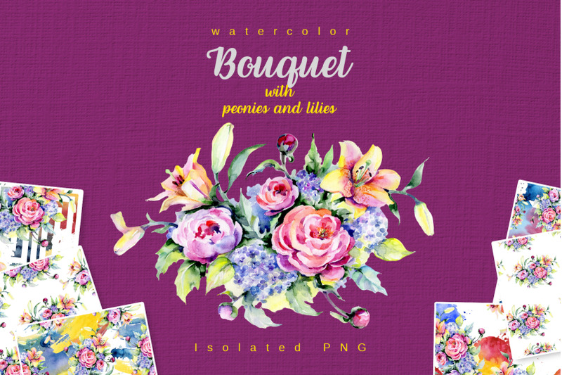 bouquet-with-peonies-and-lilies-watercolor-png