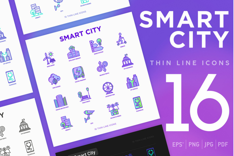 smart-city-16-thin-line-icons-set