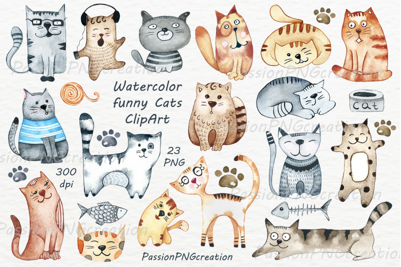 watercolor-funny-cats-clipart