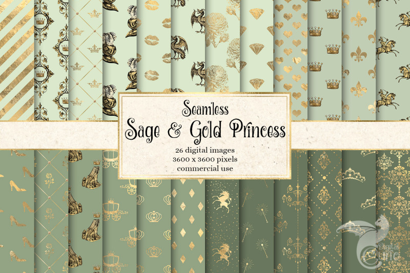 sage-and-gold-princess-digital-paper