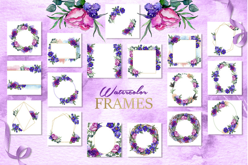 bouquets-of-purple-flowers-watercolor-png