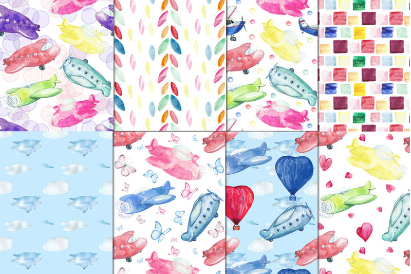watercolor-kid-039-s-airplanes-clipart-patterns