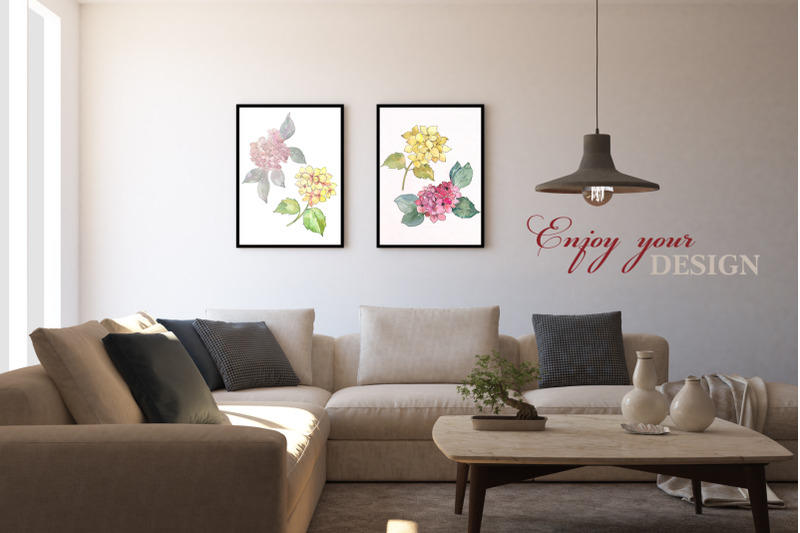 hydrangeas-yellow-pink-watercolor-png