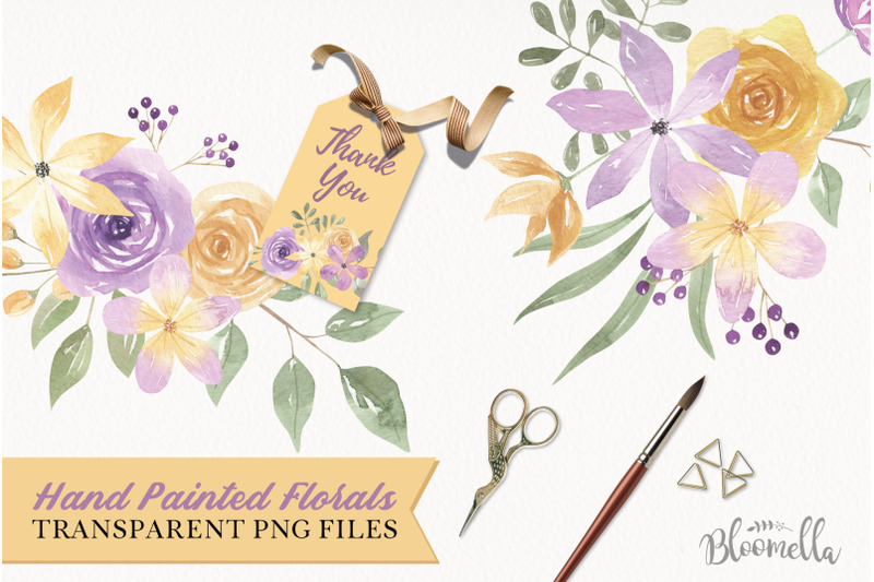 watercolor-lilac-lemon-flowers-purple-floral-arrangements-bouquets-pai