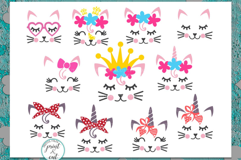 cat-kitty-face-bundle-with-flowers-hearts-unicorn-horn-glasses-svg-dxf