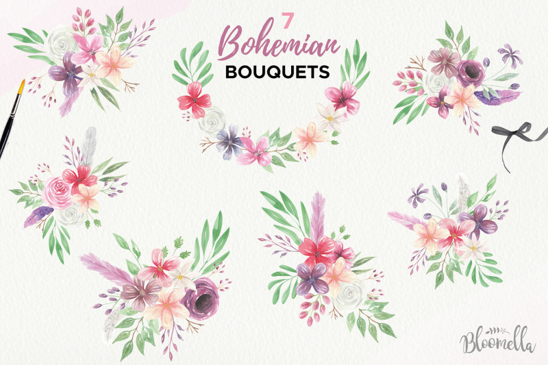 watercolour-clipart-bohemian-floral-wedding-boho-flowers-wreaths-kit