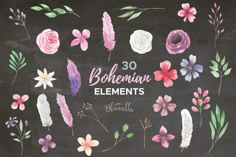 watercolour-clipart-bohemian-floral-wedding-boho-flowers-wreaths-kit