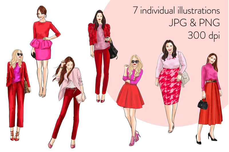 watercolor-fashion-clipart-girls-in-red-and-pink-light-skin
