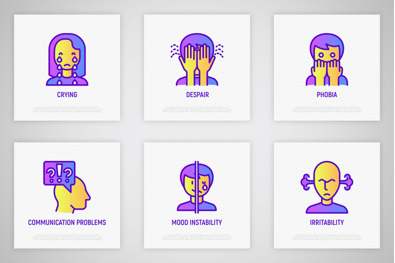 neurosis-16-thin-line-icons-set