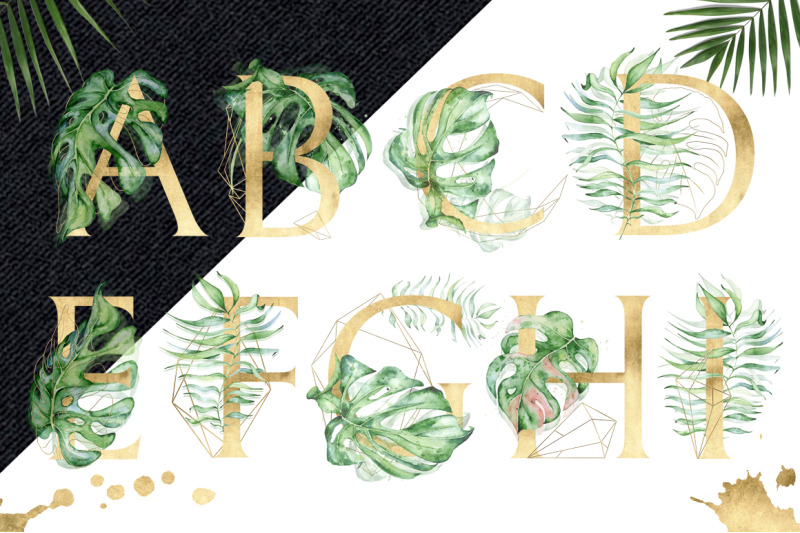 gold-monstera-tropical-leaves-alphabet