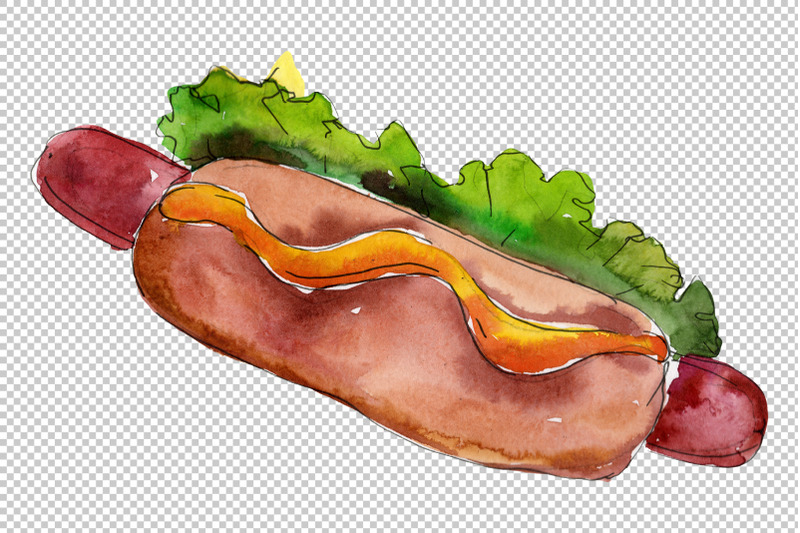 hot-dog-with-pepper-watercolor-png