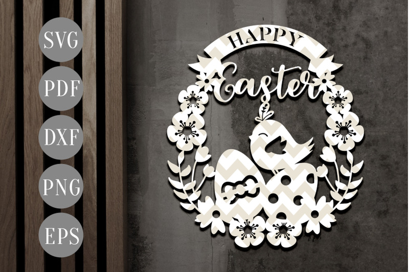 Happy Easter Egg Papercut Template, Easter Egg Wreath SVG ...