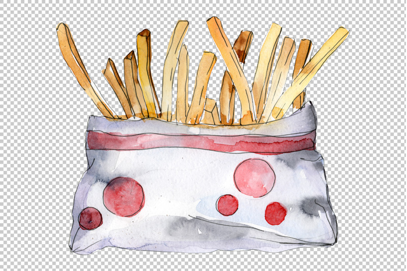 french-fries-with-sauce-watercolor-png