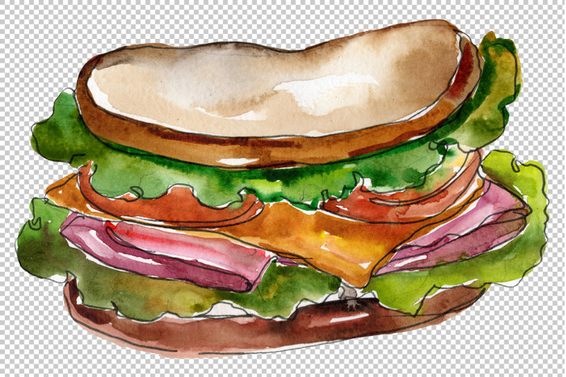 sandwich-sausage-watercolor-png