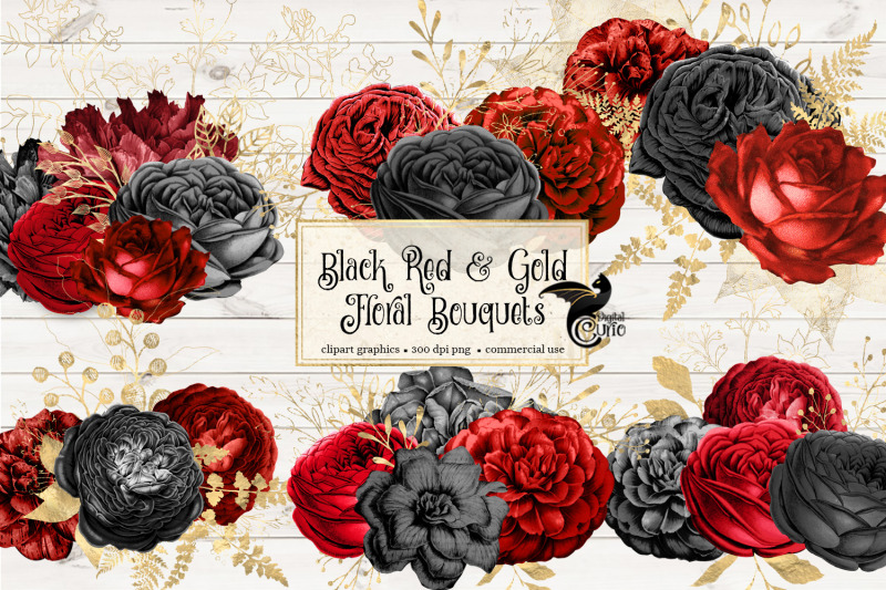 black-red-and-gold-floral-bouquet-clipart