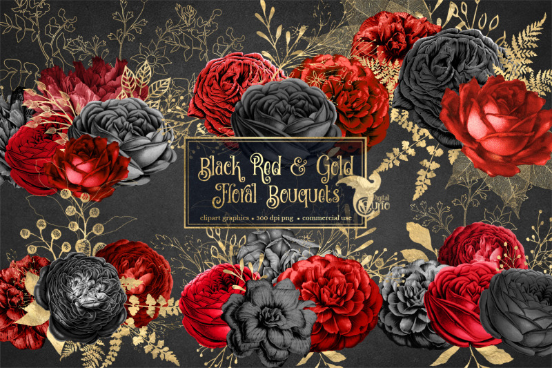 black-red-and-gold-floral-bouquet-clipart