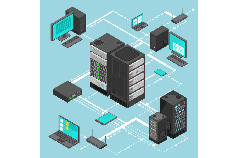 data-network-management-vector-isometric-map-with-business-networking