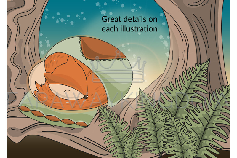 sleeping-animals-forest-cartoon-vector-illustration-set-for-print