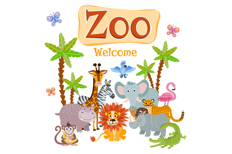 zoo-vector-illustration-with-wild-cartoon-safari-animals