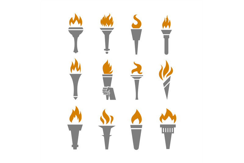 fire-torch-with-flame-flat-icons-set