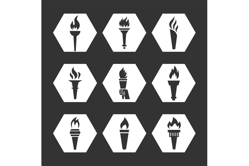 grey-flat-torch-with-flame-icons-set