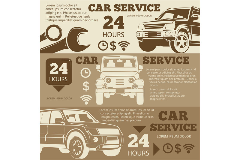 off-road-car-service-vintage-banners-collection