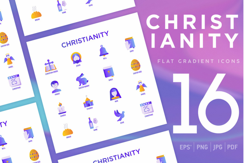 christianity-16-flat-gradient-icons-set