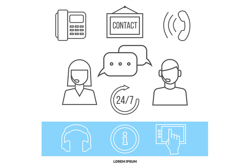 contact-centre-or-online-support-concept-with-line-icons