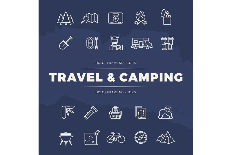 travel-and-camping-line-icons-set