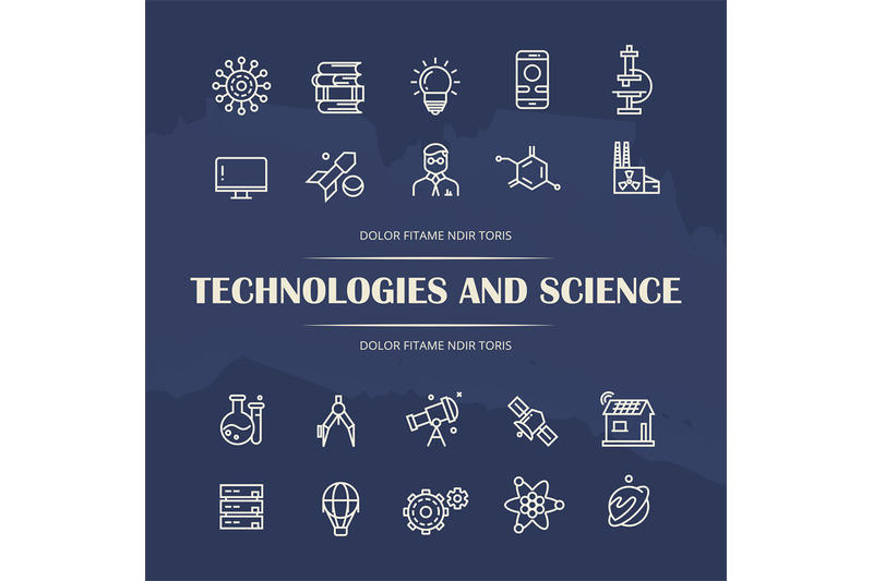 technologies-and-science-line-icons-set-on-grunge-background