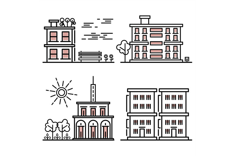 line-art-houses-collection-city-objects-with-nature-elements