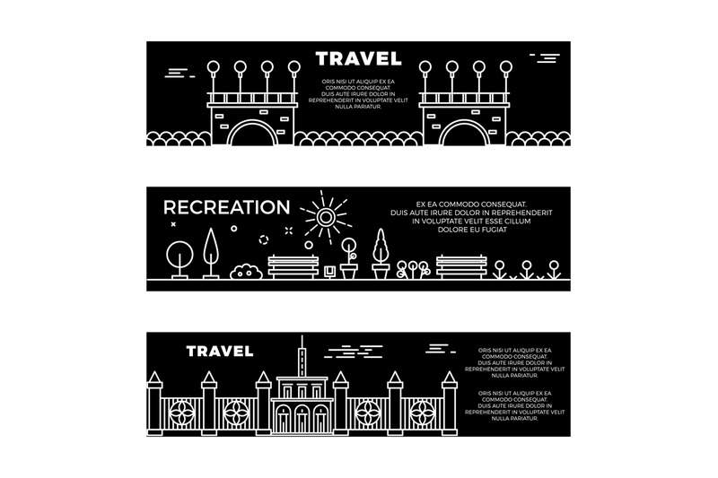 travel-and-recreation-flat-banners-template-with-line-art-landscapes
