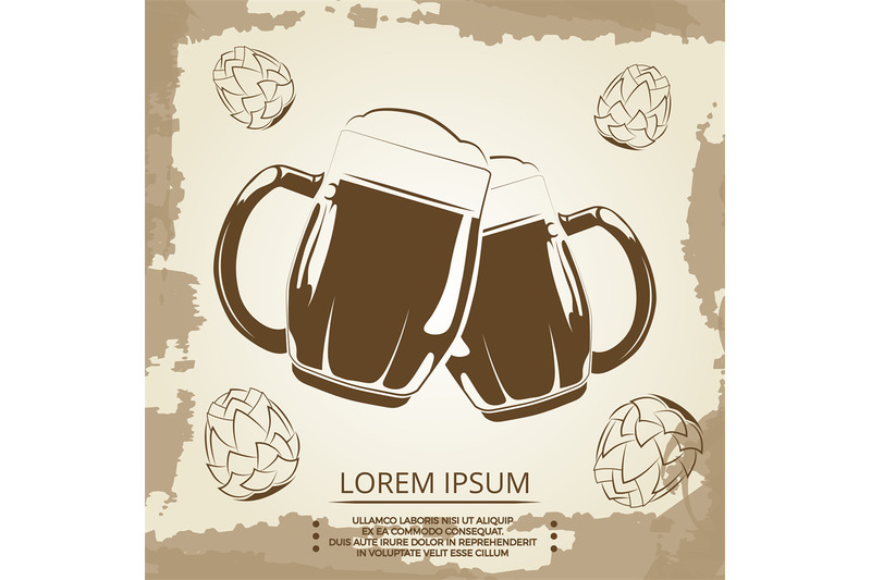 beer-mugs-and-hops-vintage-poster-for-beer-shop