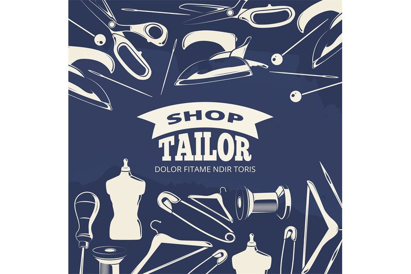 blue-tailor-shop-fashion-banner-or-poster-with-scissors