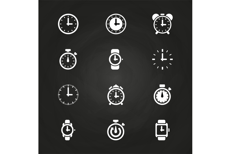 clock-and-time-icons-set-on-blackboard