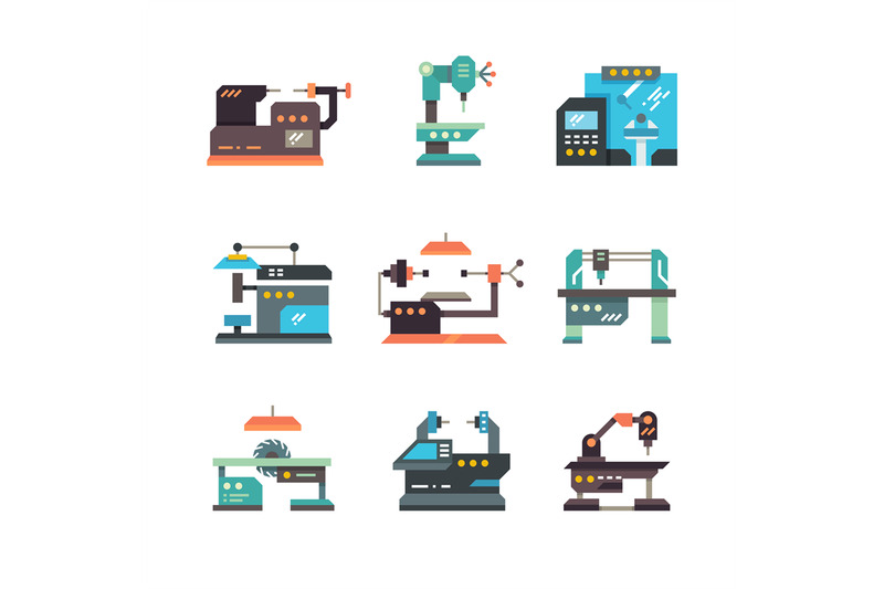 industrial-cnc-machine-tools-and-automated-machines-flat-icons