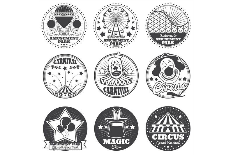 amusement-park-circus-and-carnival-vector-vintage-emblems-and-labels