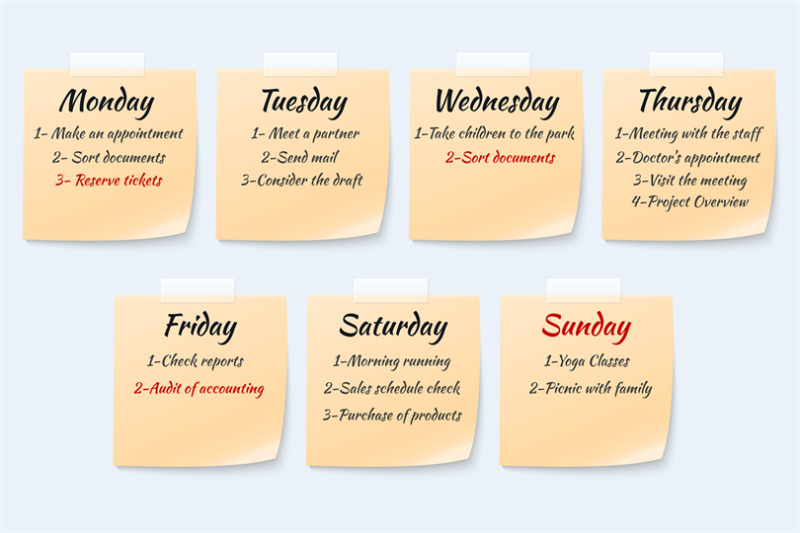 weekly-job-plan-on-sticky-notes-ugent-work-event-paper-memo-vector-se