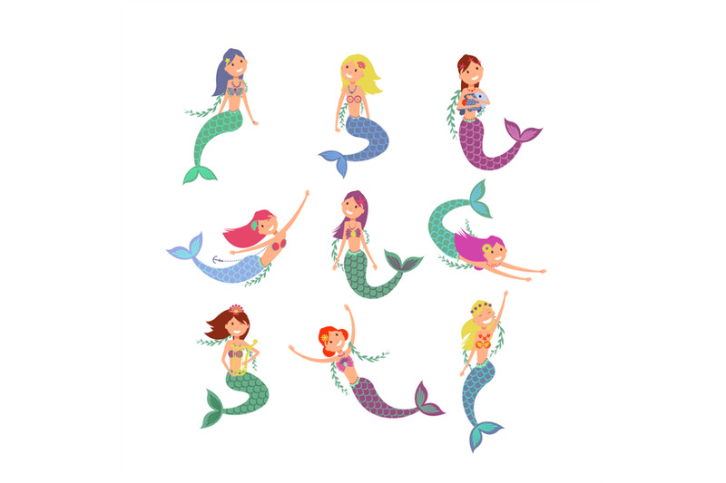 cute-fish-girls-vector-characters-swimming-pretty-princess-mermaids