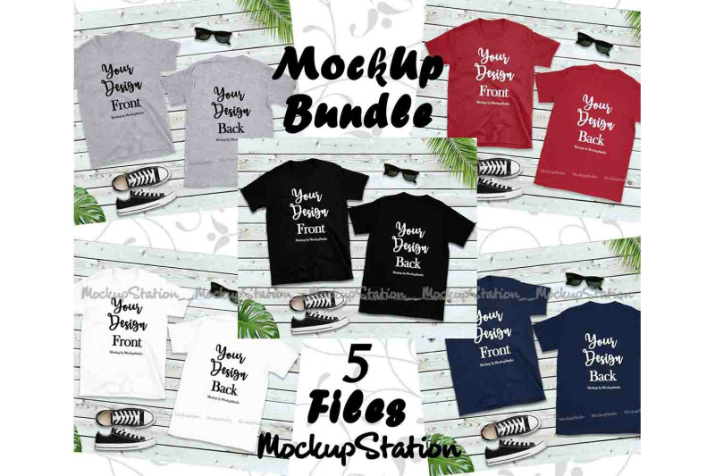 Download Front & Back Blank Tshirt Mockup Bundle, 5 Colors Gildan ...