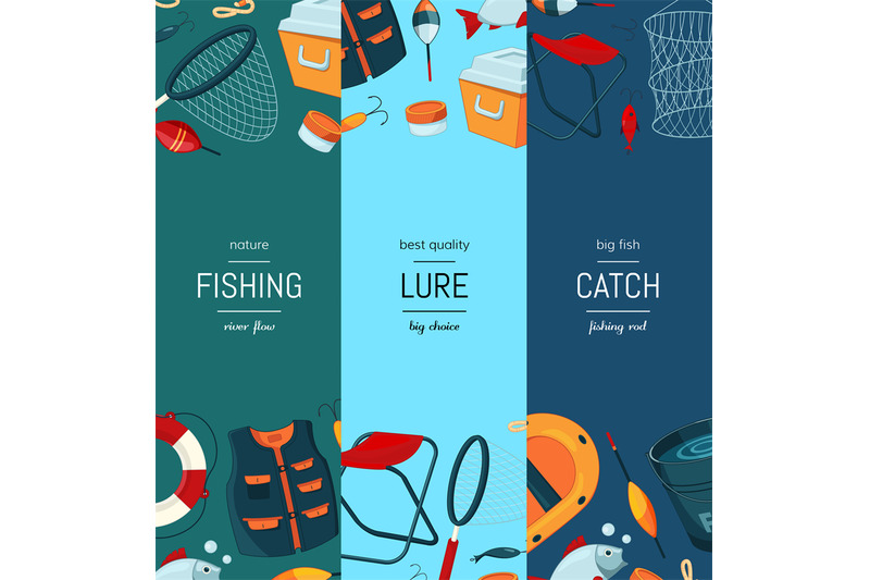 vector-banners-card-or-flyer-illustration-with-cartoon-fishing-equipm