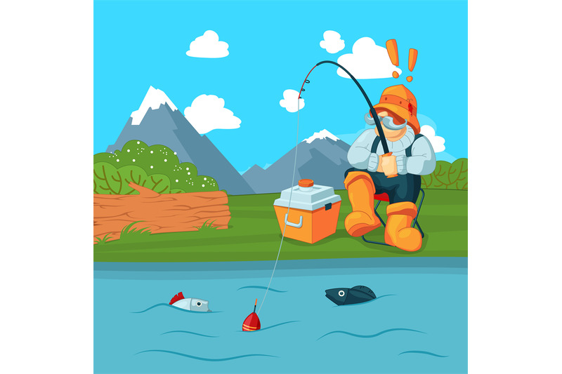 vector-fisherman-with-fishing-road-catching-a-fish-on-mountain-landsca