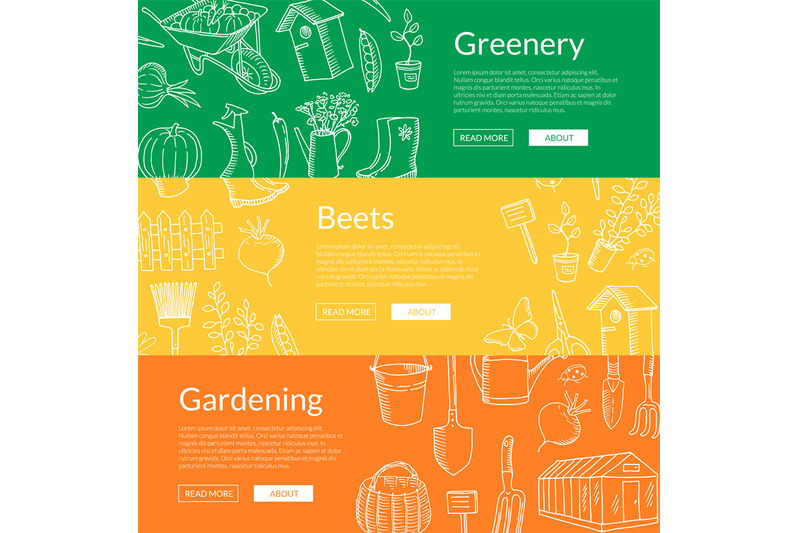 vector-gardening-doodle-icons-horizontal-web-banners-illustration
