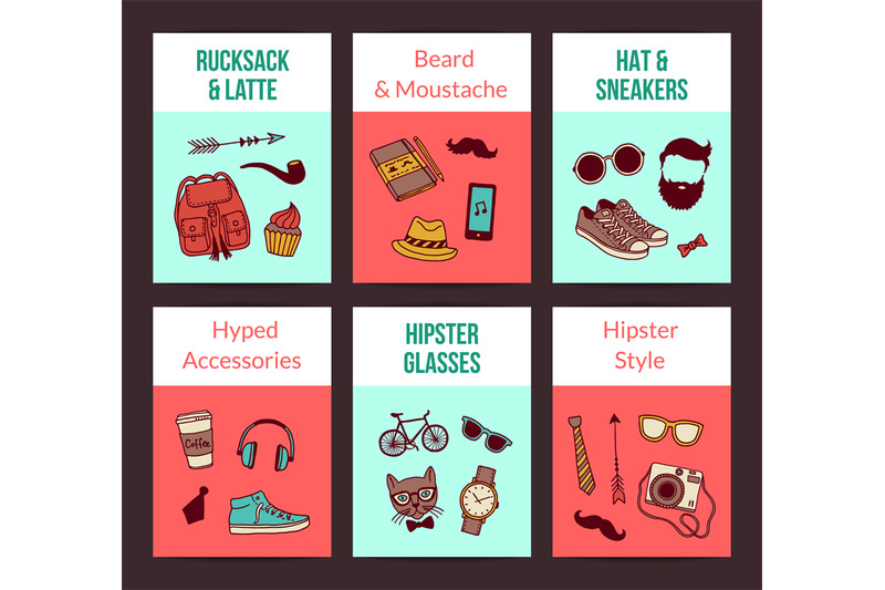 vector-hipster-doodle-icons-card-templates-set-illustration