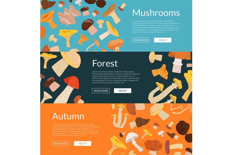 vector-horizontal-web-banners-illustration-with-cartoon-mushrooms